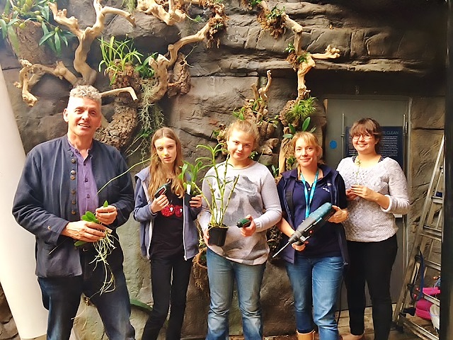 Bristol Aquarium's Wendy Desyllas - second right - with Simon Pugh-Jones MBE, Enterprise Manager at Writhlington School, and students