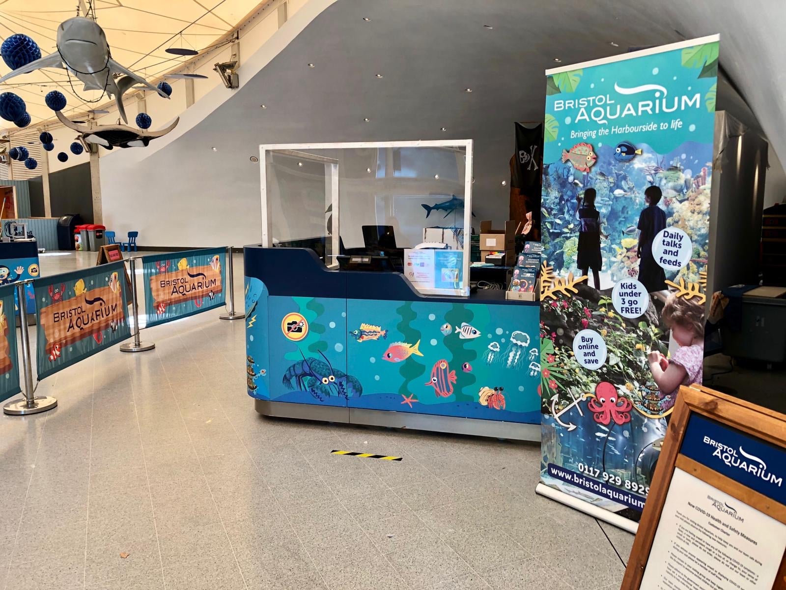 Entrance to Bristol Aquarium ready to safely welcome visitors